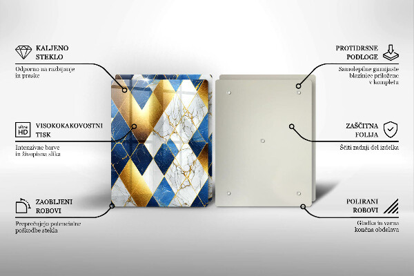 Tagliere in vetro temperato Rombi di marmo dorato