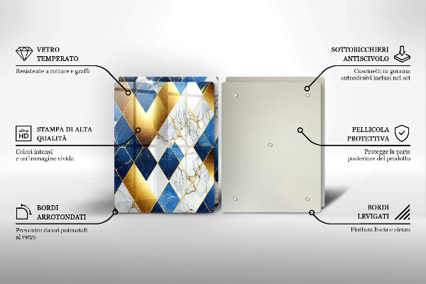 Tagliere in vetro temperato Rombi di marmo dorato