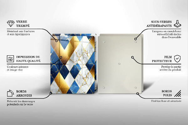 Tagliere in vetro temperato Rombi di marmo dorato