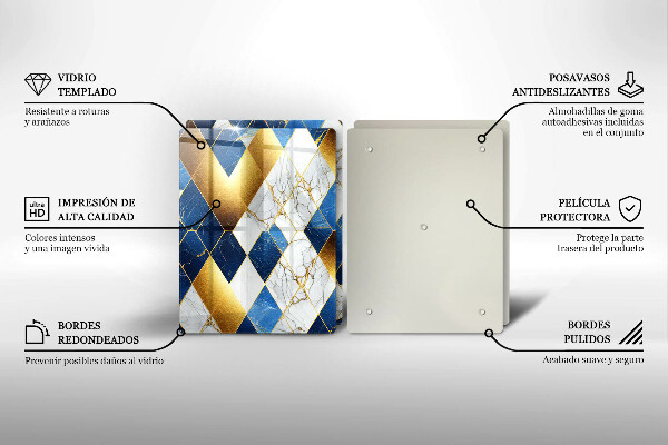 Tagliere in vetro temperato Rombi di marmo dorato