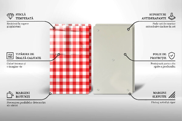 Tagliere in vetro temperato Motivo a quadretti rossi e bianchi