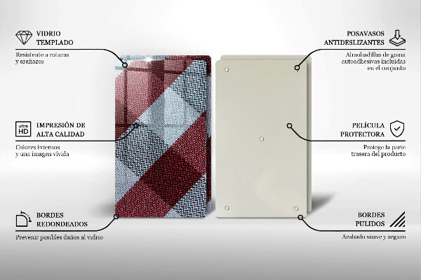 Tagliere in vetro temperato Motivo a quadretti rossi e bianchi