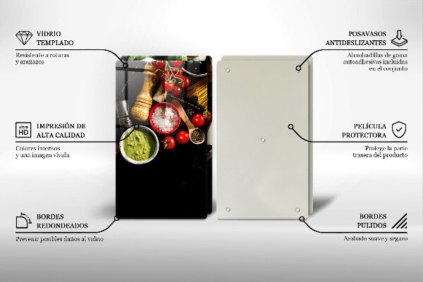 Tagliere in vetro temperato Ingredienti e spezie italiani