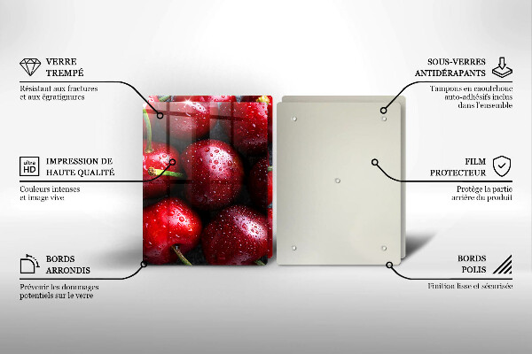 Tagliere in vetro temperato Primo piano delle ciliegie