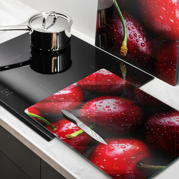 Tagliere in vetro temperato Primo piano delle ciliegie