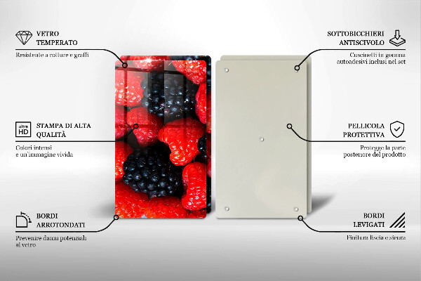 Tagliere in vetro temperato Lamponi e more
