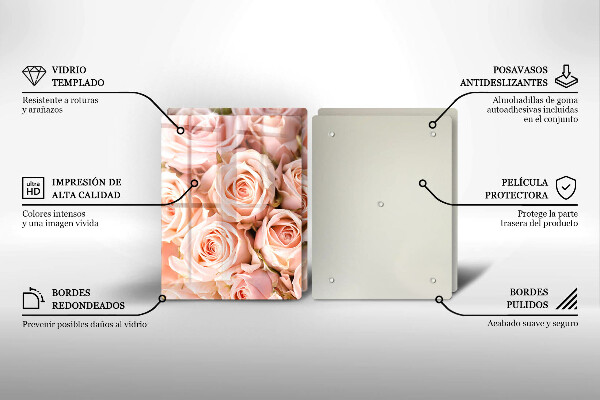 Tagliere in vetro temperato Bouquet di rose delicate