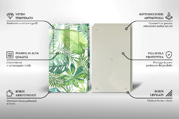 Tagliere in vetro temperato Foglie boho dell'acquerello