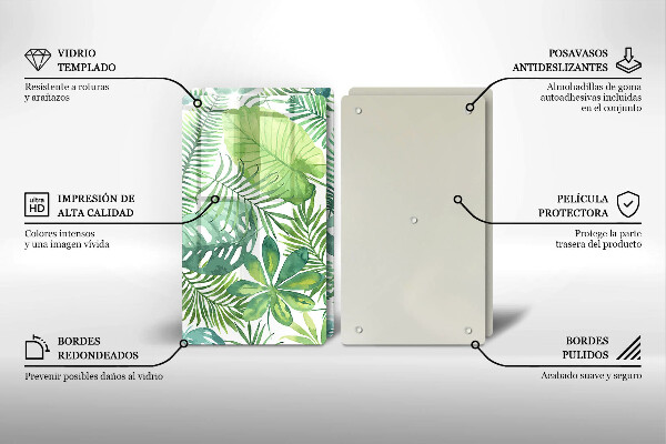 Tagliere in vetro temperato Foglie boho dell'acquerello