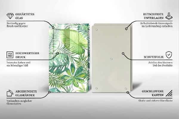 Tagliere in vetro temperato Foglie boho dell'acquerello