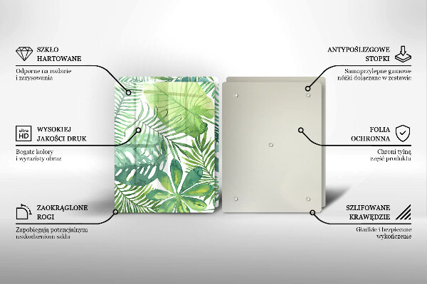 Tagliere in vetro temperato Foglie boho dell'acquerello