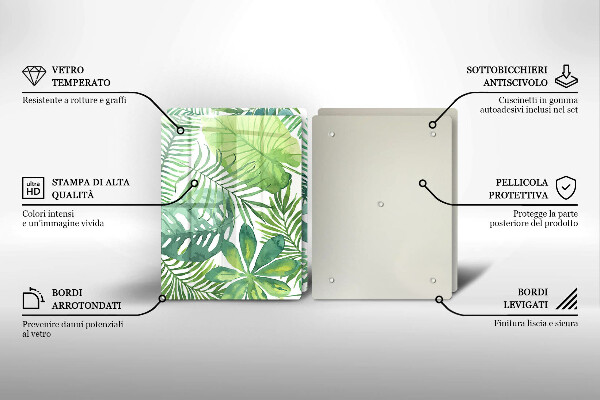 Tagliere in vetro temperato Foglie boho dell'acquerello