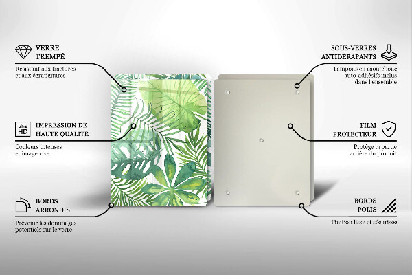 Tagliere in vetro temperato Foglie boho dell'acquerello