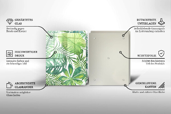 Tagliere in vetro temperato Foglie boho dell'acquerello