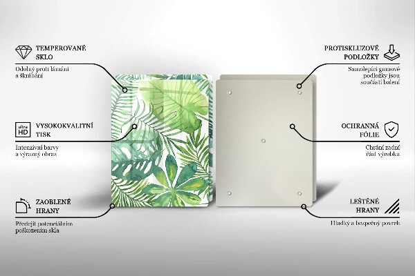 Tagliere in vetro temperato Foglie boho dell'acquerello