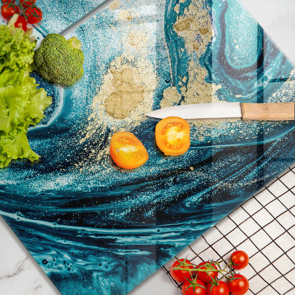 Tagliere in vetro temperato Astrazione dell'oro blu