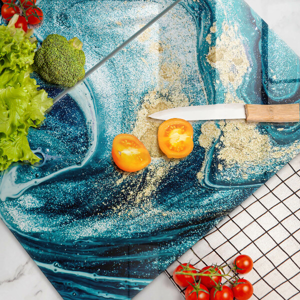 Tagliere in vetro temperato Astrazione dell'oro blu