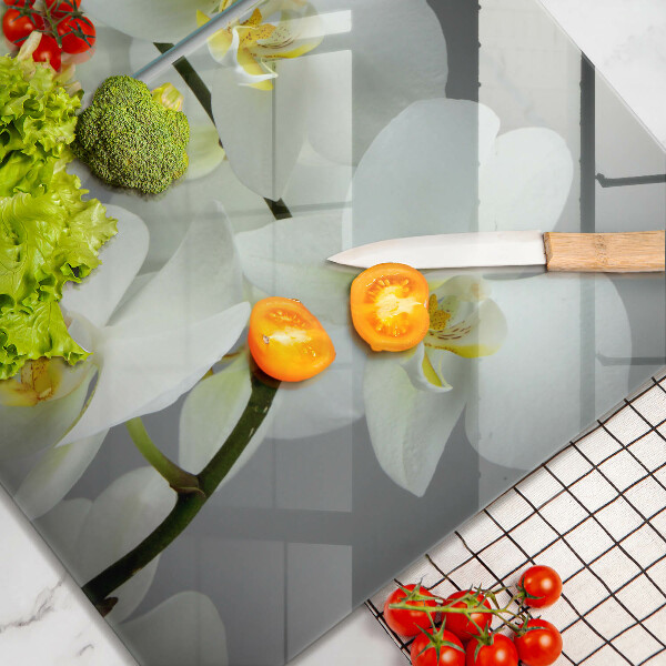 Tagliere in vetro temperato Fiori di orchidea bianca