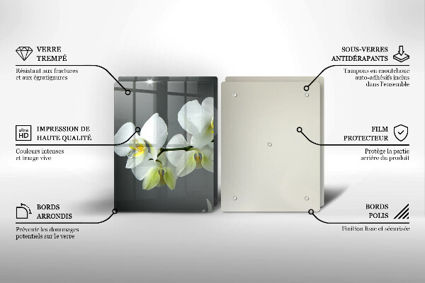 Tagliere in vetro temperato Fiori di orchidea bianca