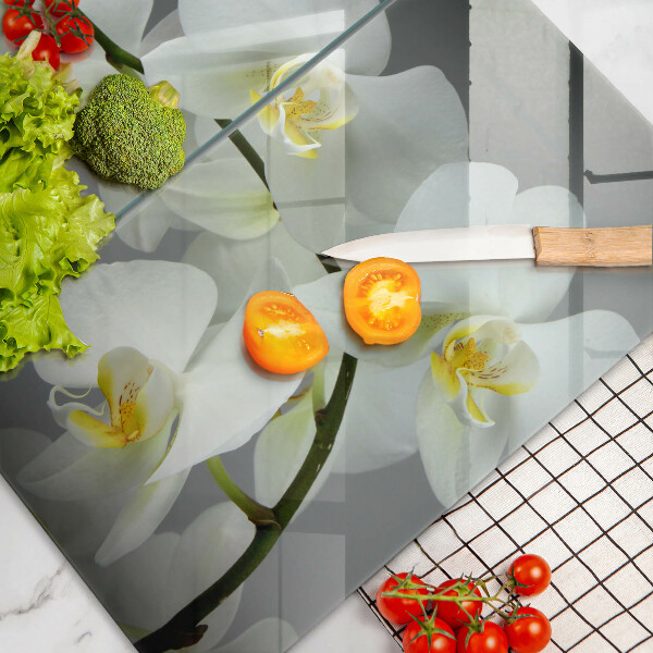 Tagliere in vetro temperato Fiori di orchidea bianca