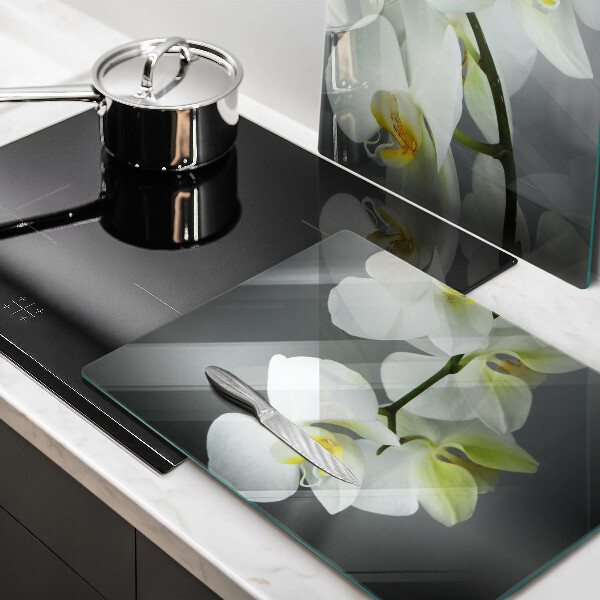 Tagliere in vetro temperato Fiori di orchidea bianca