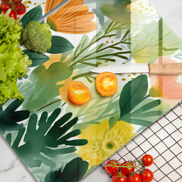 Tagliere in vetro temperato Fiori dipinti