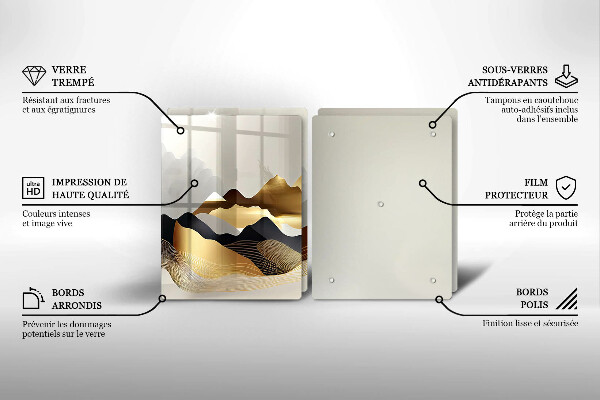 Tagliere in vetro temperato Montagne dorate astratte