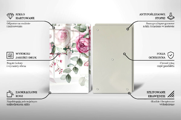 Tagliere in vetro temperato Rose dell'acquerello