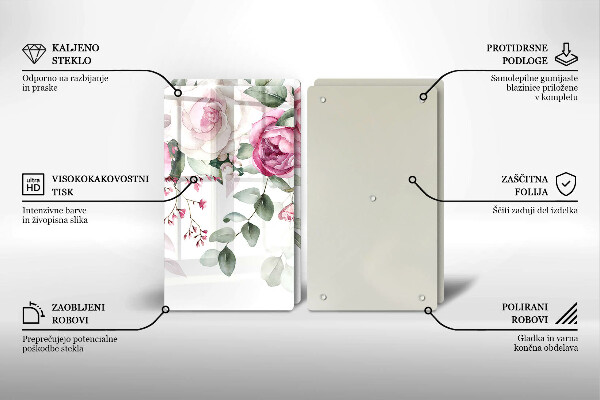 Tagliere in vetro temperato Rose dell'acquerello