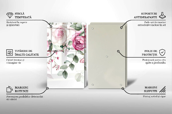 Tagliere in vetro temperato Rose dell'acquerello