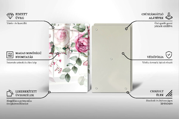 Tagliere in vetro temperato Rose dell'acquerello