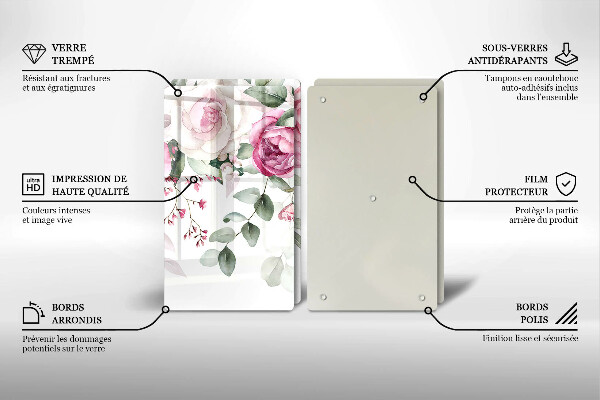 Tagliere in vetro temperato Rose dell'acquerello
