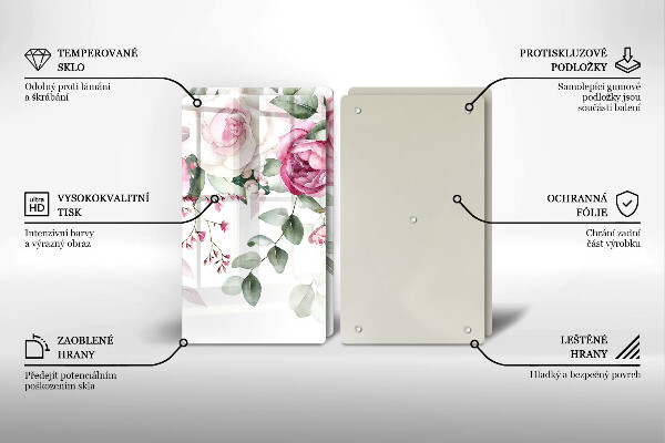 Tagliere in vetro temperato Rose dell'acquerello