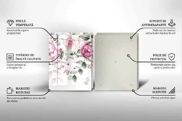 Tagliere in vetro temperato Rose dell'acquerello