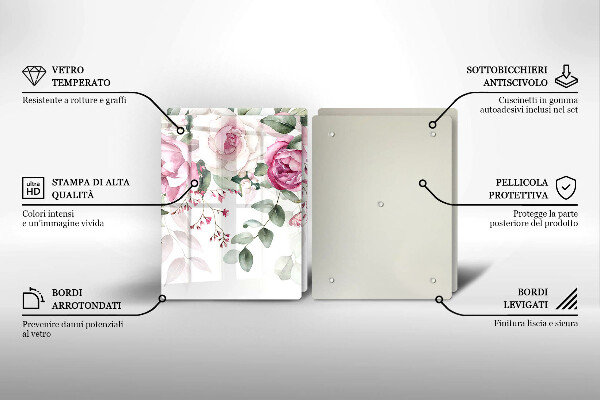 Tagliere in vetro temperato Rose dell'acquerello