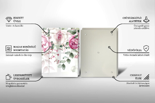 Tagliere in vetro temperato Rose dell'acquerello