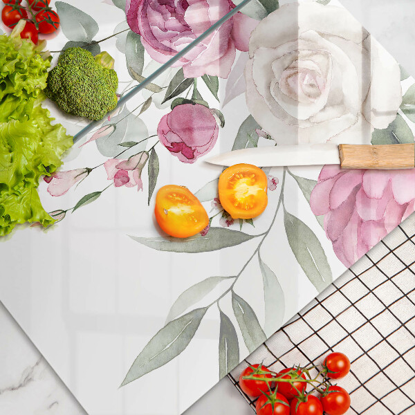 Tagliere in vetro temperato Rose dell'acquerello