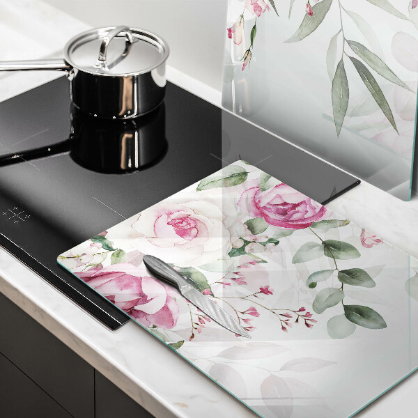 Tagliere in vetro temperato Rose dell'acquerello