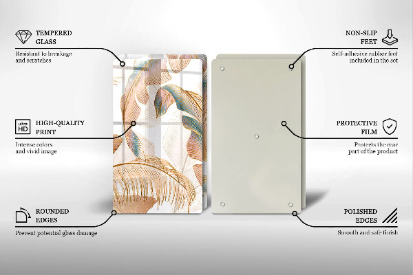 Tagliere in vetro temperato Piume e foglie boho