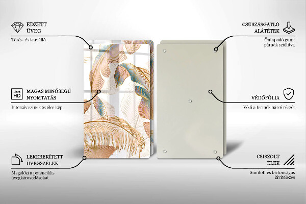 Tagliere in vetro temperato Piume e foglie boho