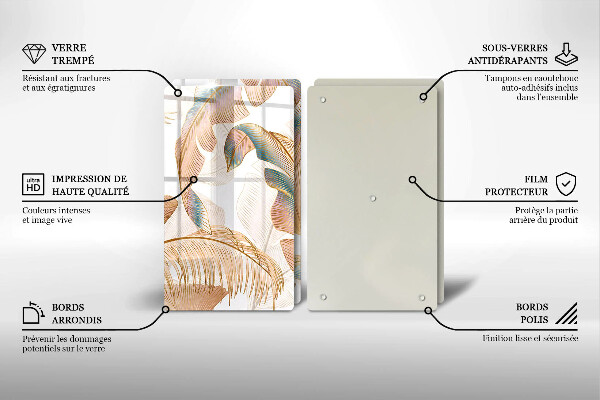 Tagliere in vetro temperato Piume e foglie boho