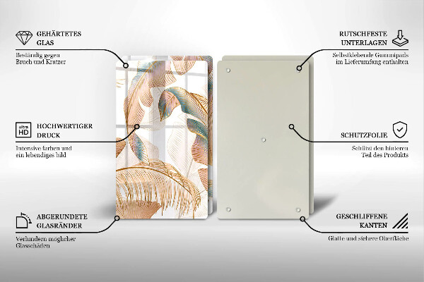 Tagliere in vetro temperato Piume e foglie boho