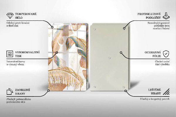 Tagliere in vetro temperato Piume e foglie boho