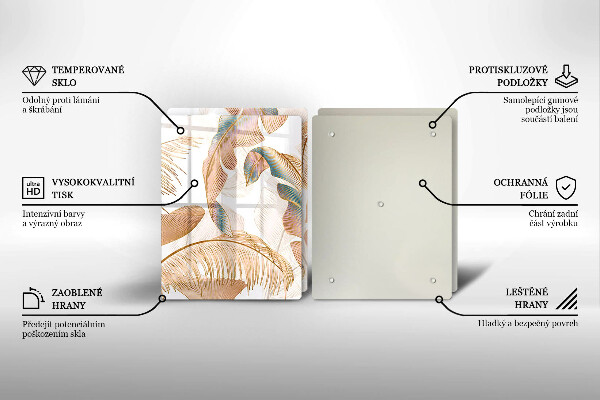 Tagliere in vetro temperato Piume e foglie boho