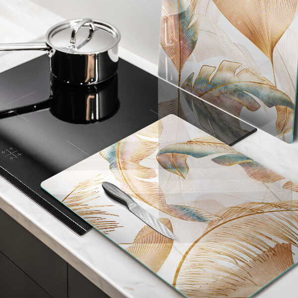 Tagliere in vetro temperato Piume e foglie boho