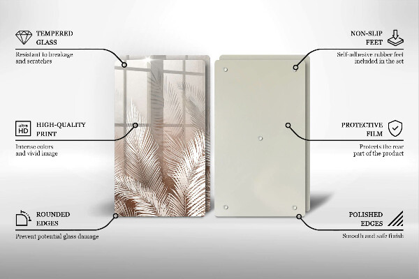 Tagliere in vetro temperato Foglie di vegetazione boho