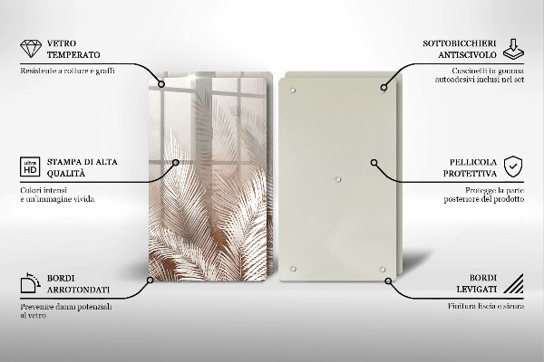 Tagliere in vetro temperato Foglie di vegetazione boho