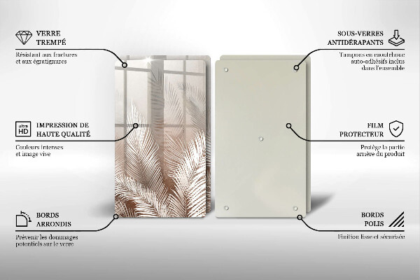 Tagliere in vetro temperato Foglie di vegetazione boho