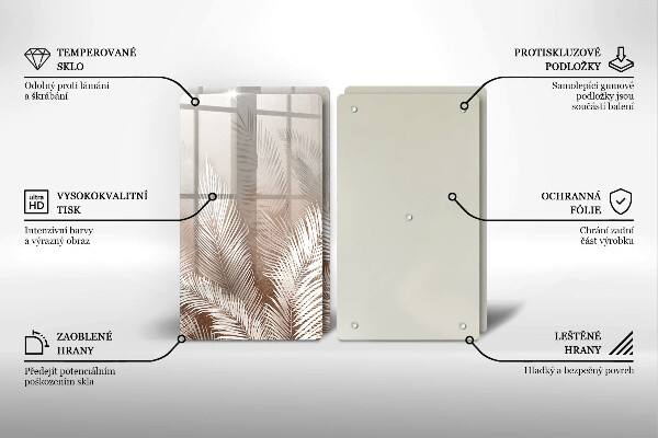 Tagliere in vetro temperato Foglie di vegetazione boho