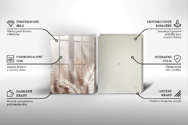 Tagliere in vetro temperato Foglie di vegetazione boho